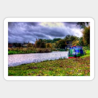 Narrow Boat moored on the river Sticker